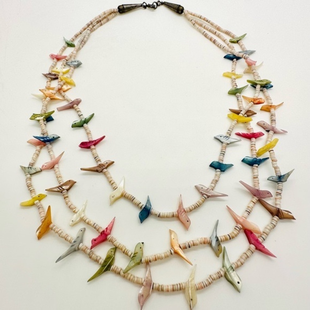 Vintage Fetish Totem Bird Heishi Necklace